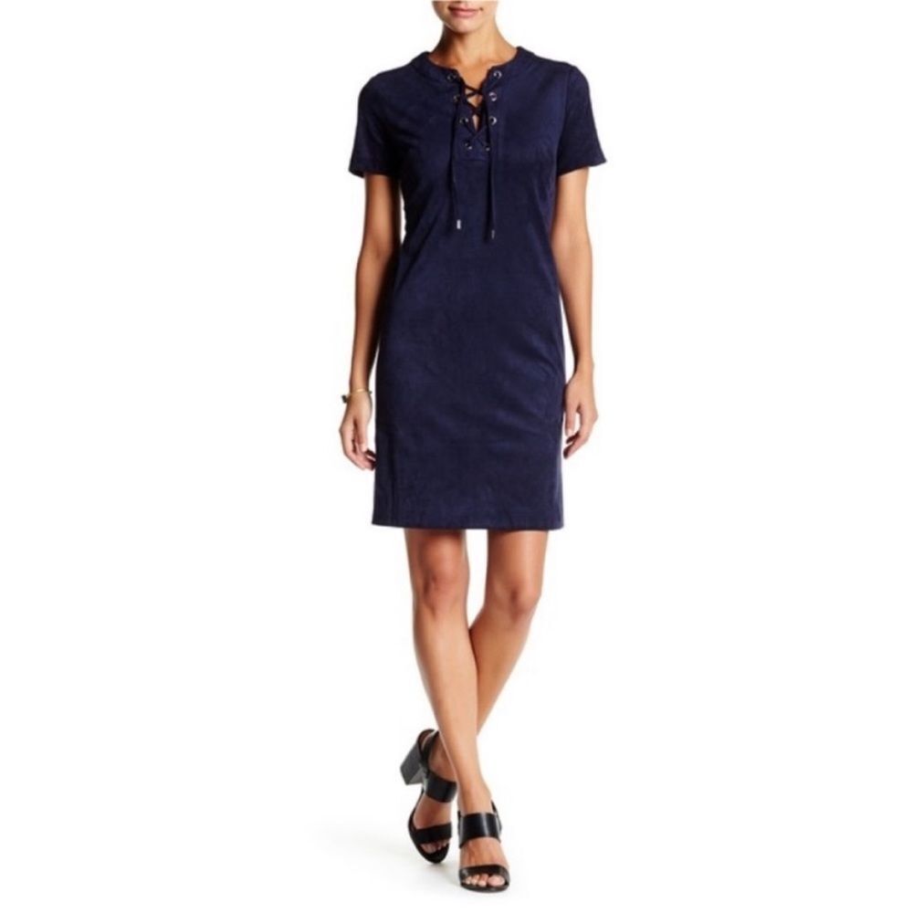 Eliza J Faux Suede Lace Up Shift Dress 039